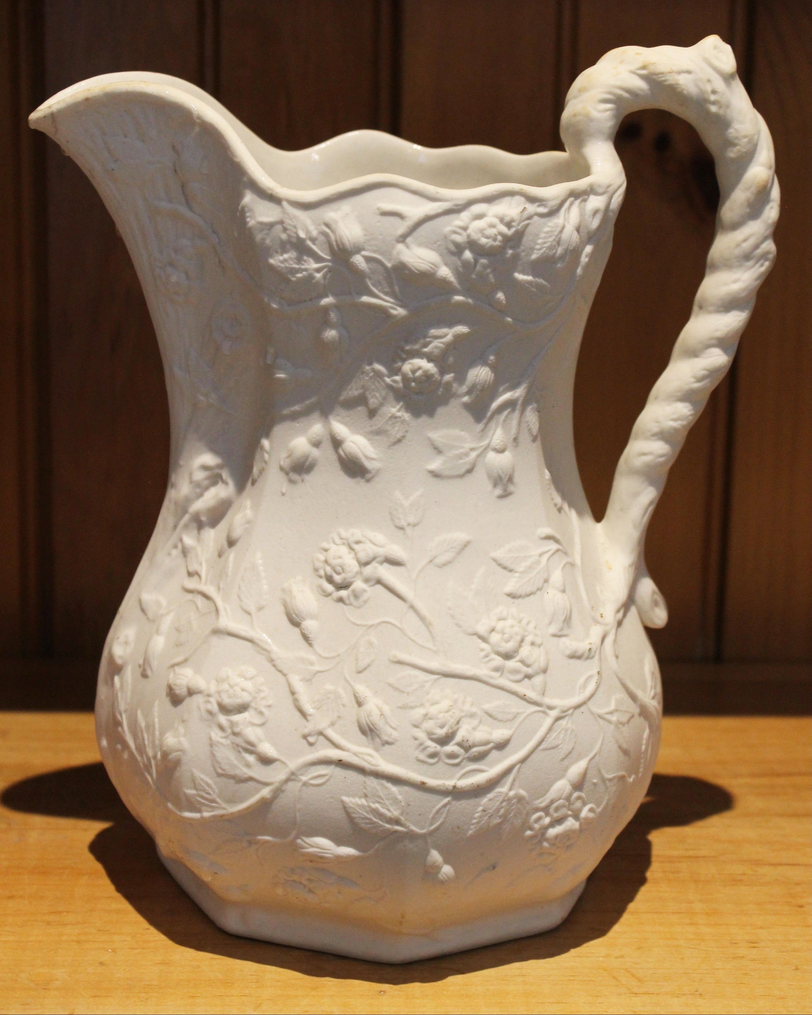 White Floral Salt-Glaze Pitcher