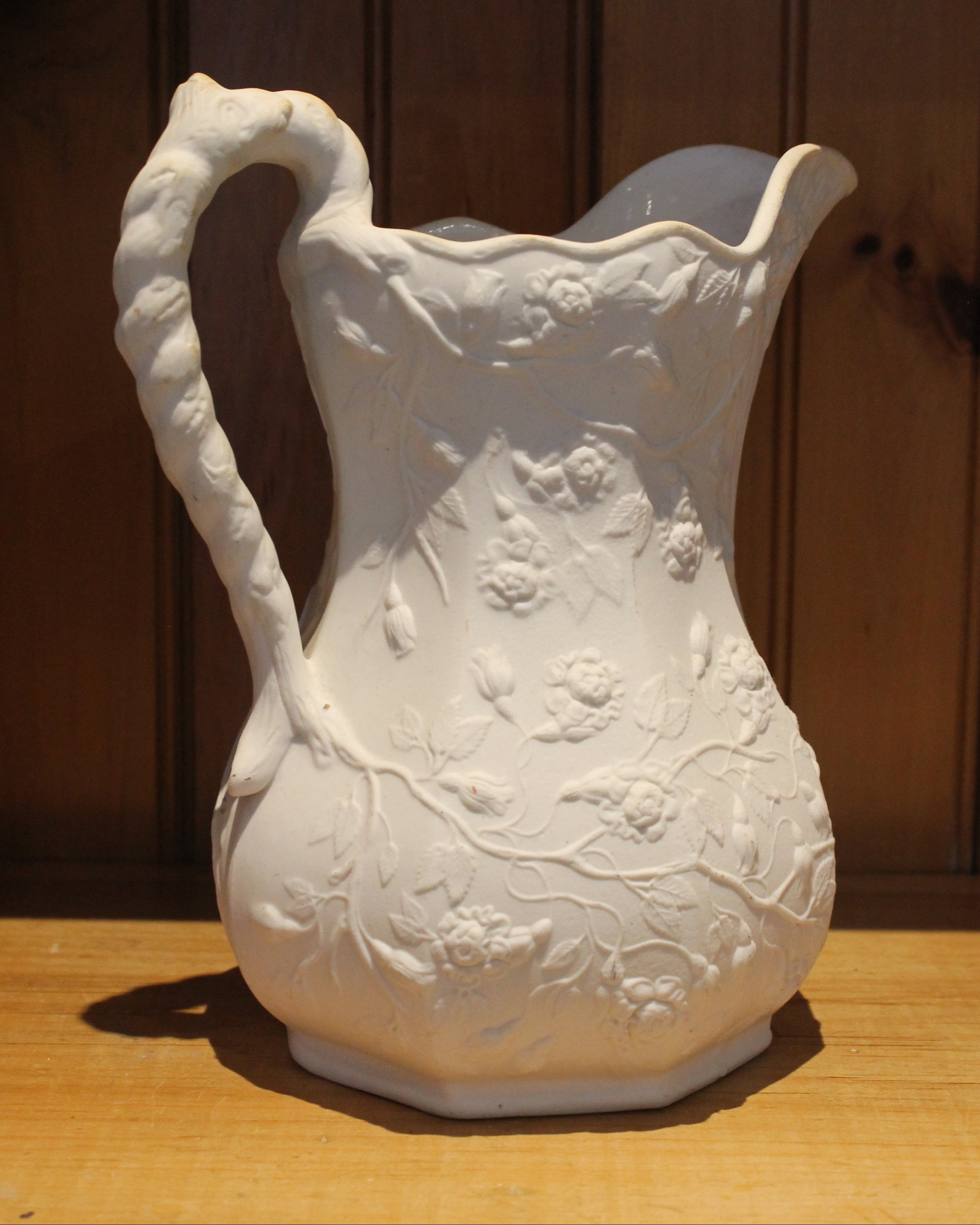 White Floral Salt-Glaze Pitcher