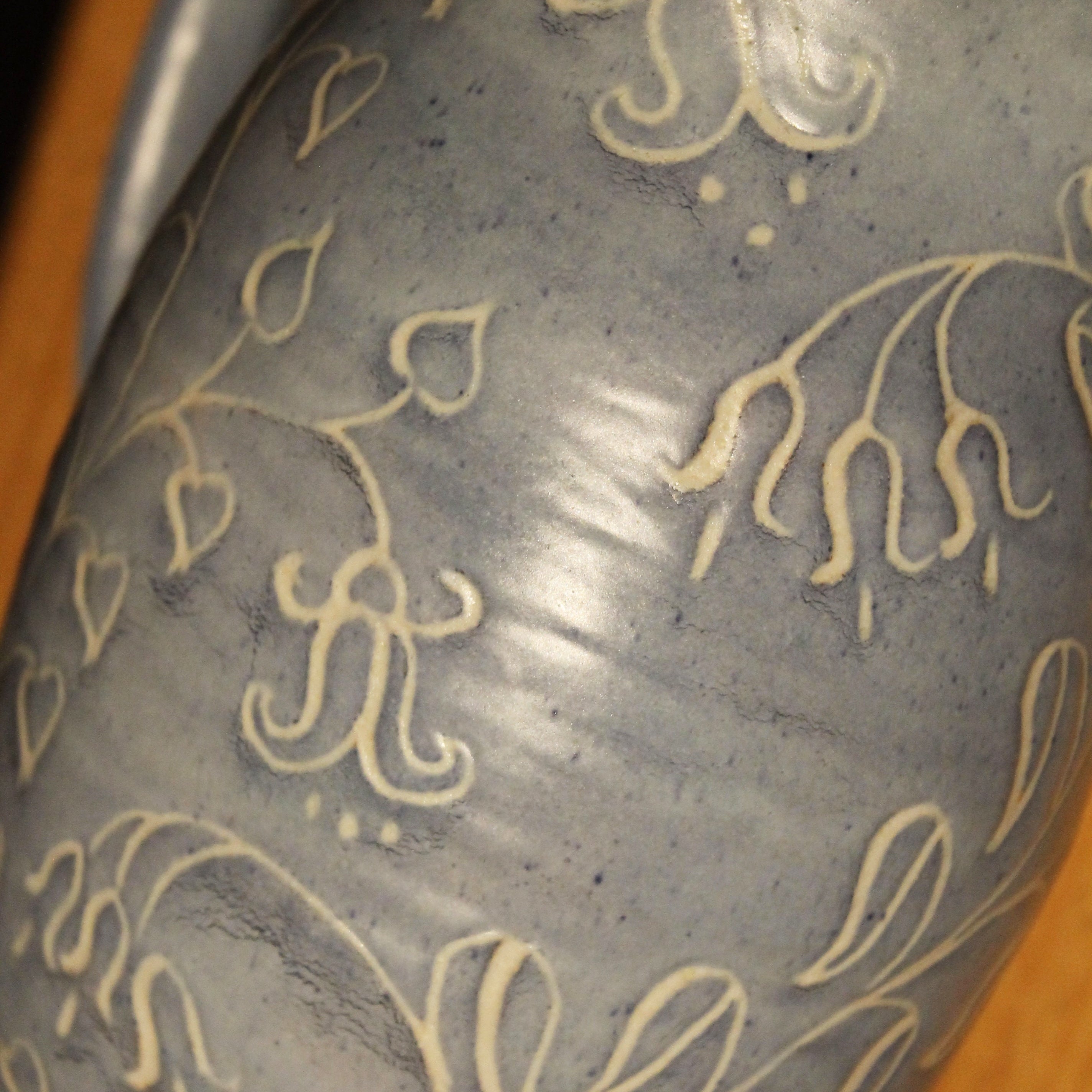 Blue Sgraffito Floral Handmade Pitcher