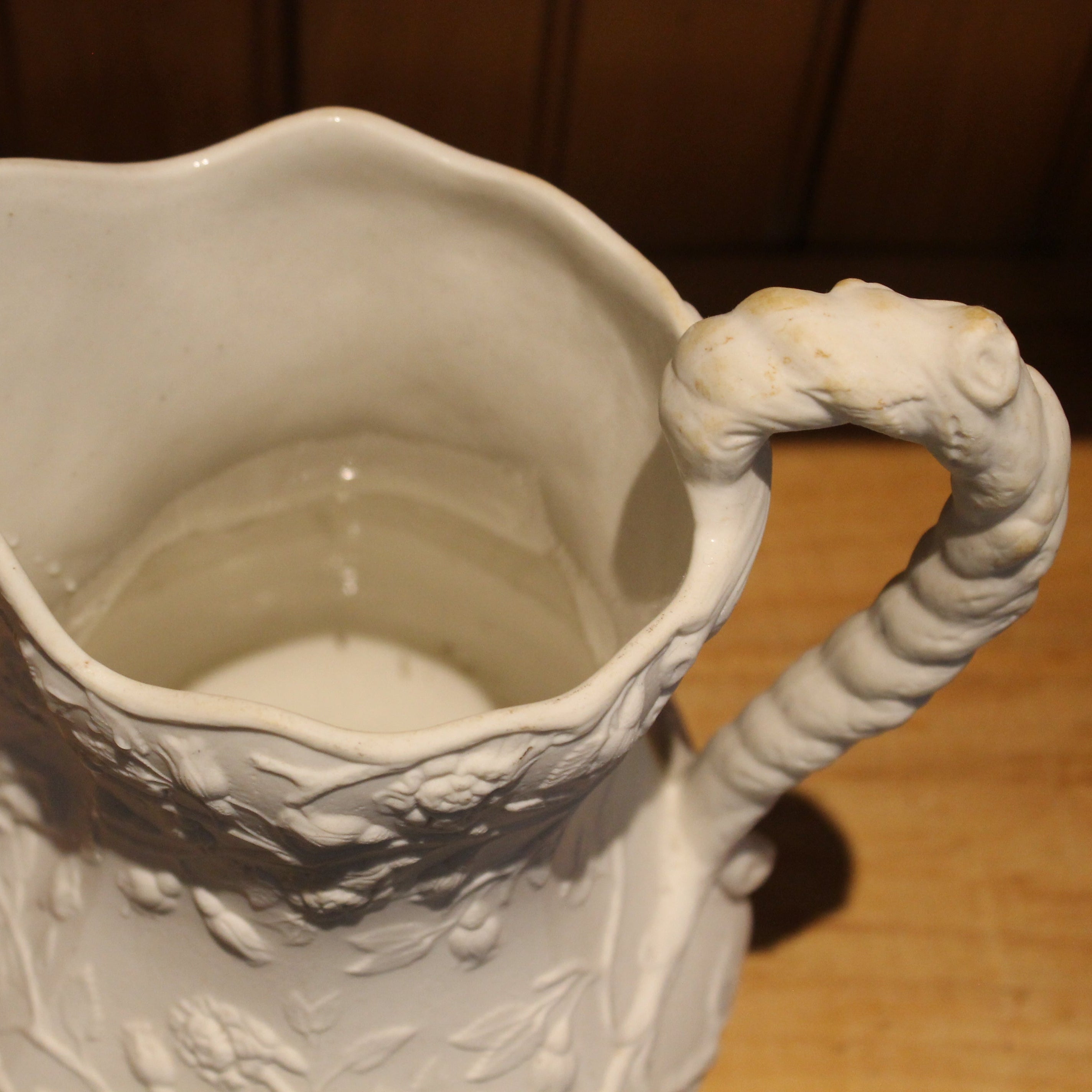 White Floral Salt-Glaze Pitcher